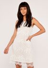 Applique Leaf Mesh Shift Dress, Cream, large