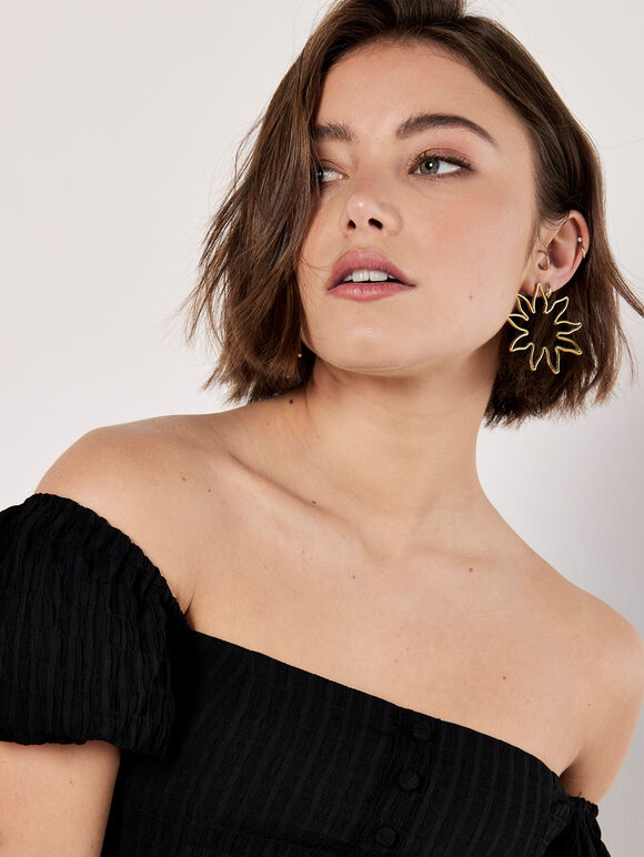 24K Gold Plated Flower Stud Earrings, Gold, large