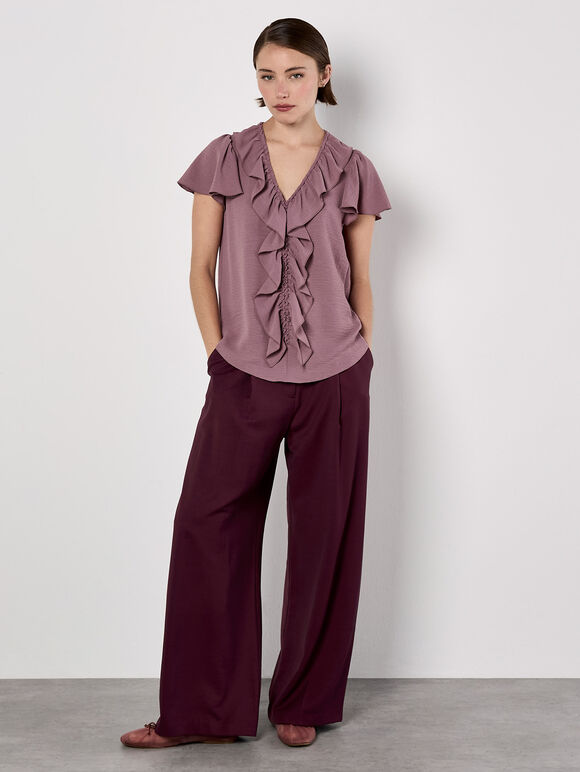 Ruffle Front Woven Top, Pink, large