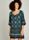 Tribal Print Tunic Dress, Navy, large