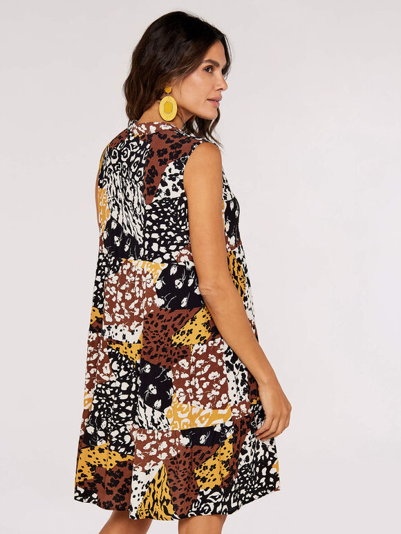 Animal Patchwork Mini Dress, Mustard, large