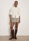 Leopard Print Cotton Denim Mini Skirt, Grey, large