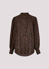 Mosaic Print Chiffon Ruffle Blouse, Brown, large