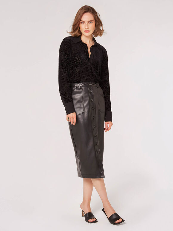 Animal Print Burnout Velvet Shirt, Black, large