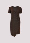 Metallic Bodycon Wrap Mini Dress, Brown, large
