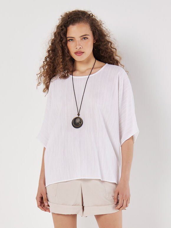 Textured Cotton Necklace Top, Cream, large