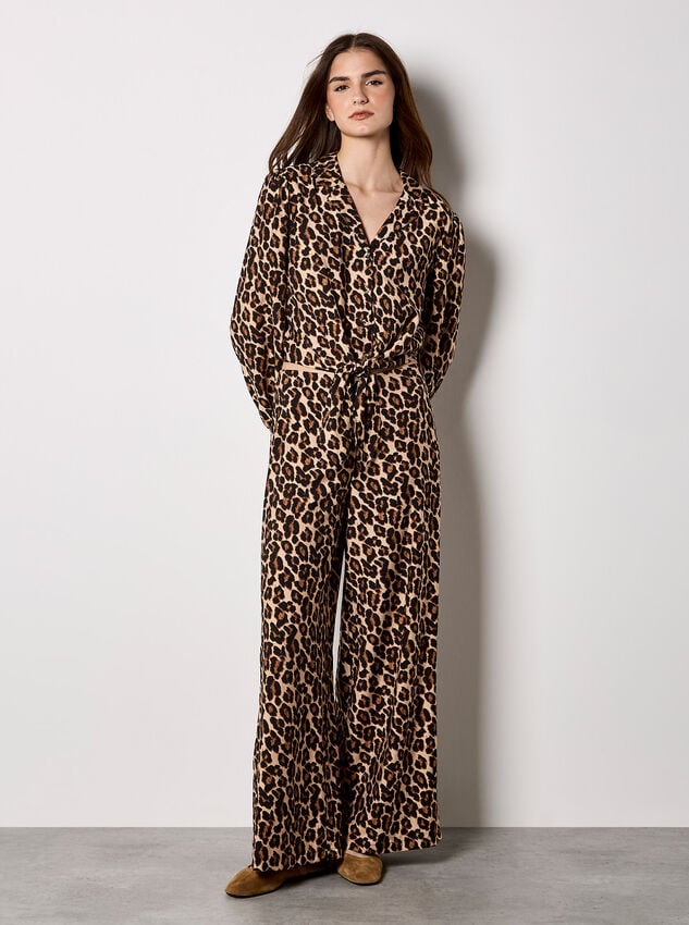 Leopard Print Wide-Leg Trousers, Brown, large