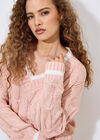 Cropped Cable Cricket Jumper, Pink, large