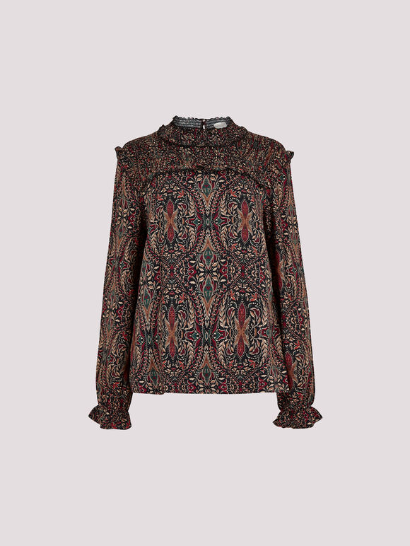 Paisley Ruffle Top, Black, large