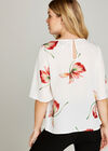 Red Kimono Sleeve Scattered Flower Top, Orange, large