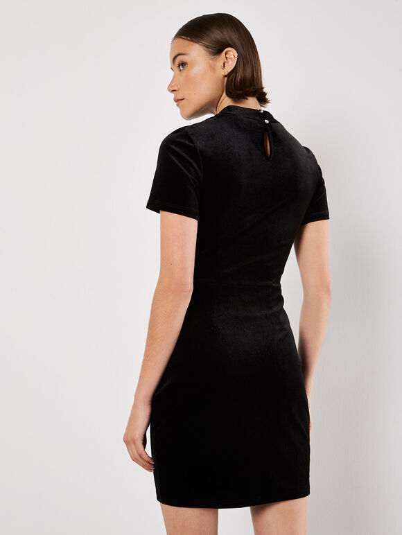 Velvet Ruched Mini Dress, Black, large