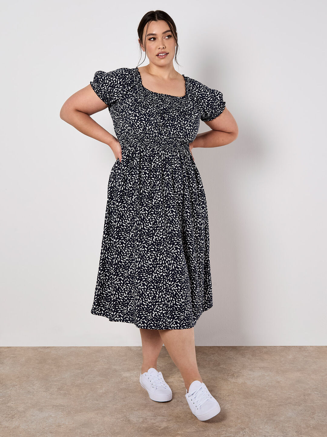 Brush Spot Milkmaid Midi Dress