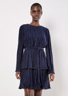 Plisse Tiered Mini Dress, Navy, large