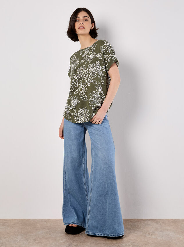 Sarasa Floral Button Back T-Shirt, Khaki, large