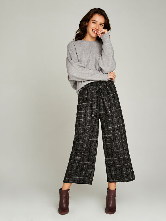Grey Check Tweed Culottes, Grey, large
