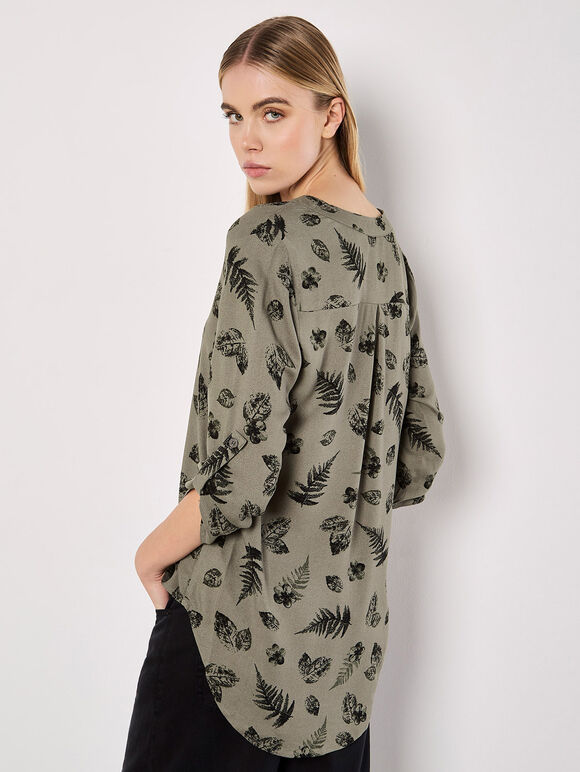 Botanical Leaf Lightweight Blouse, Khaki, large