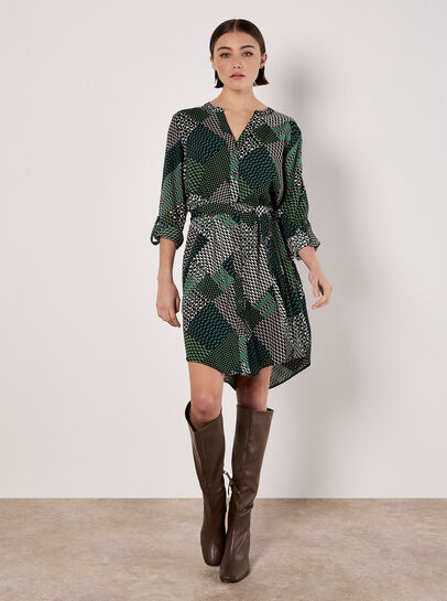 Geo Patchwork Shirt Mini Dress