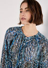 Patchwork Feather Print Chiffon Top, Green, large