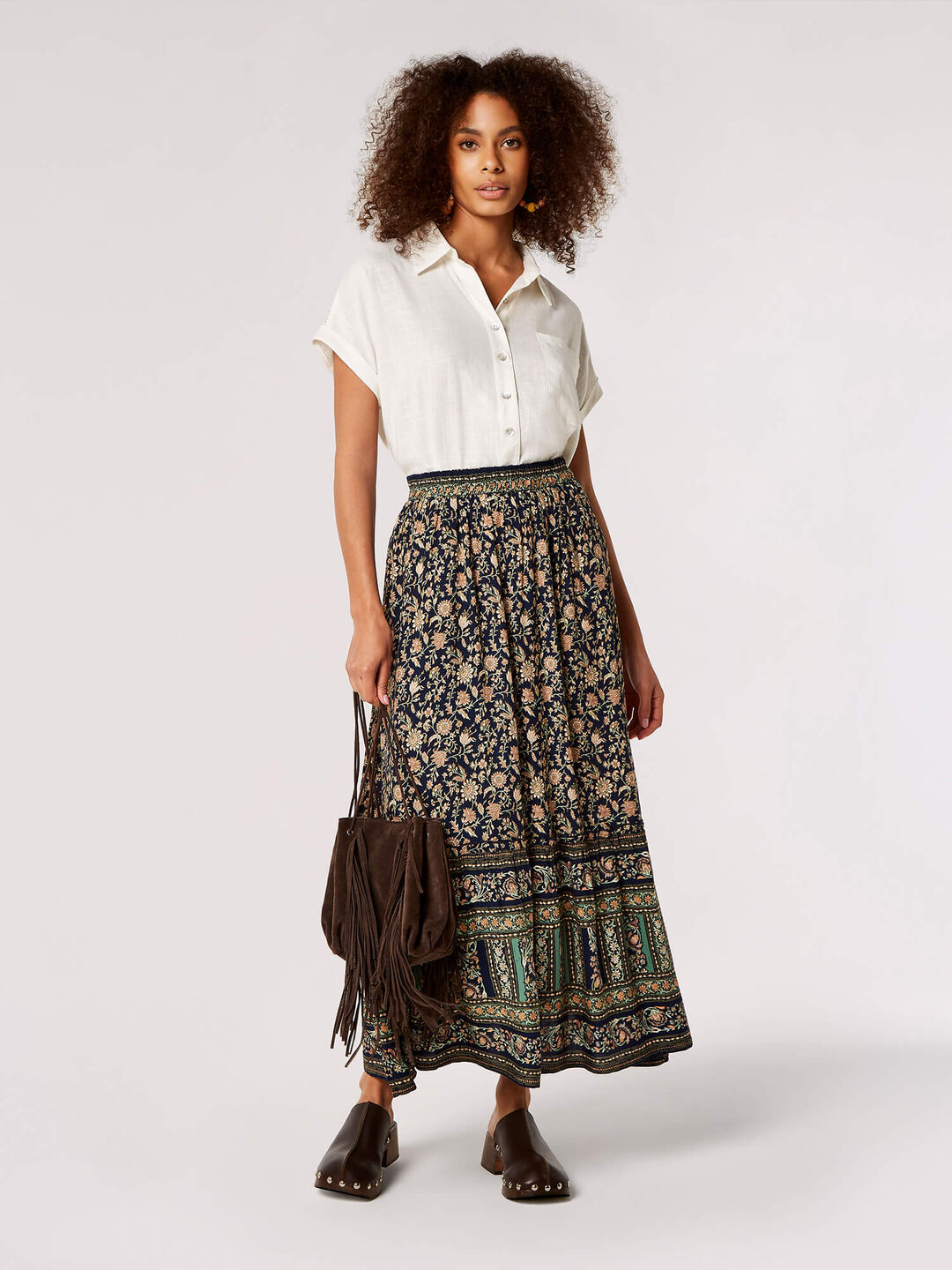 Image of Sarasa Floral Border Maxi Skirt