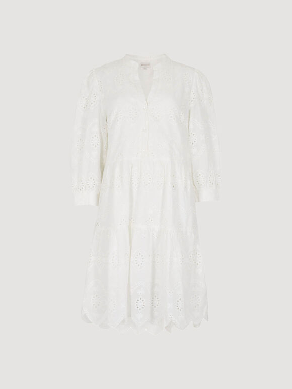 Broderie Anglaise Tiered Mini Dress, White, large