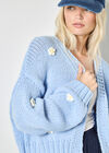 Applique Daisies Chunky Knit Cardigan, Blue, large