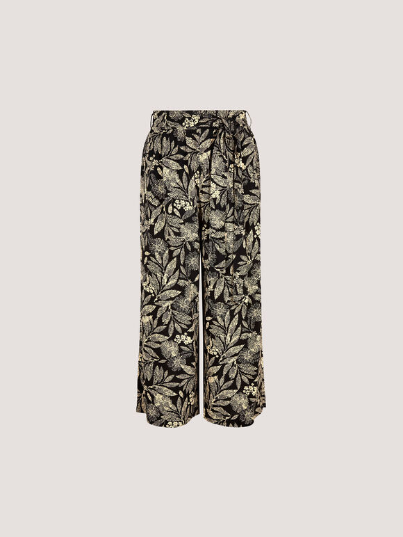 Batik Leaf Culotte Trousers, Black, large