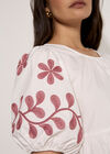 Floral Embroidered Peplum Top, Cream, large