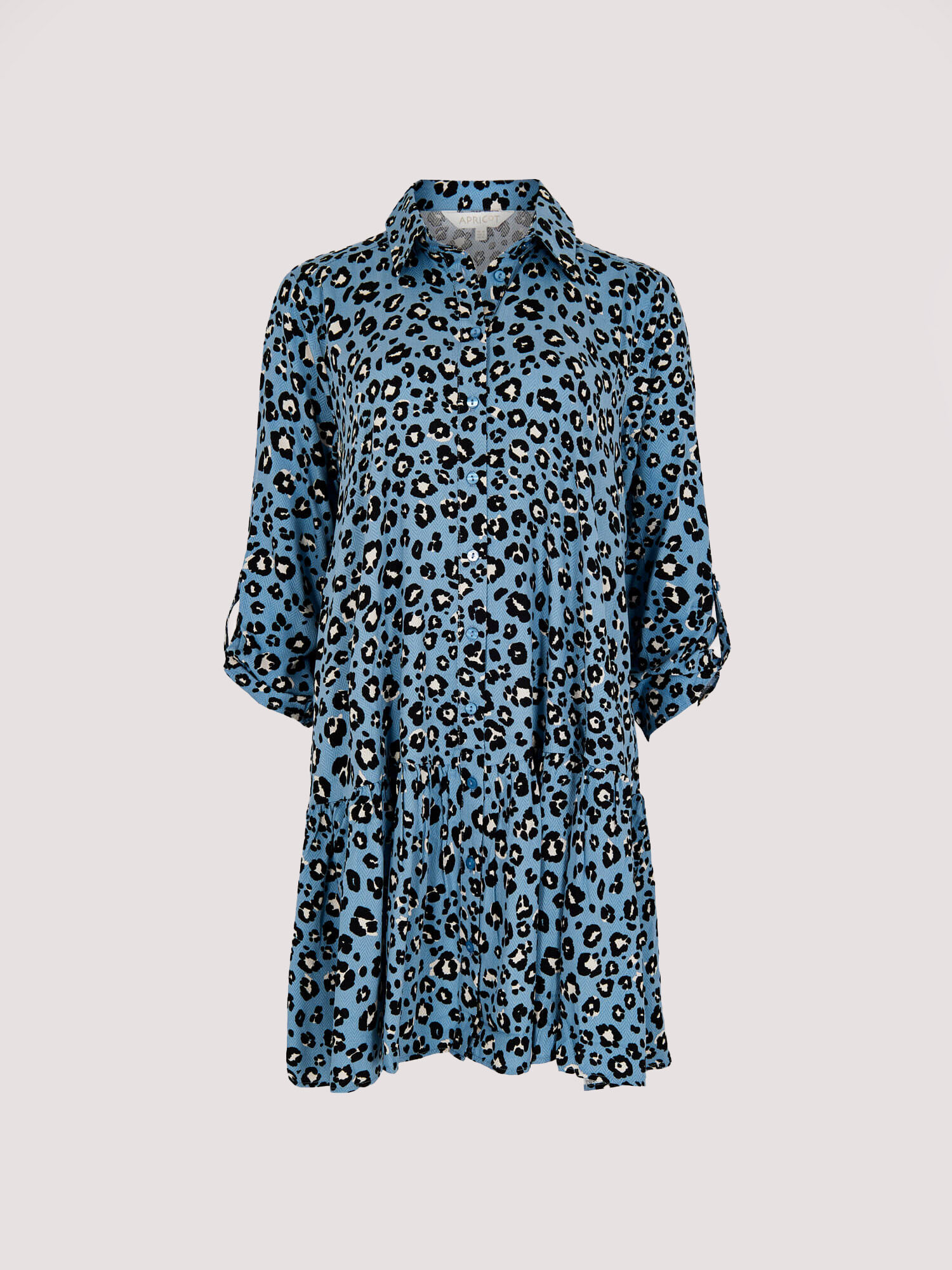 Leopard Print Swing Shirt Mini Dress Apricot Clothing