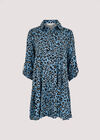 Leopard Print Swing Shirt Mini Dress, Blue, large