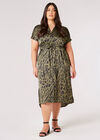 Curve Animal Satin Midi Dress, Khaki, large