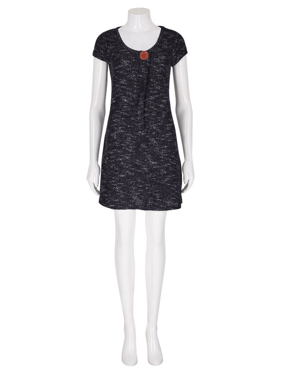 Charcoal Marl Wooden Button Tunic Dress, Dark Grey - Charcoal, large