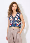 Floral Crochet Waistcoat, Navy, large