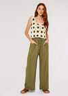 Linen Wide Leg Trousers, Khaki, large