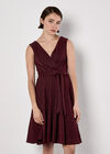 Metallic Pleat Skater Mini Dress, Burgundy, large