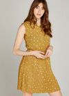 Yellow Floral Pleated Dress, Mustard, large