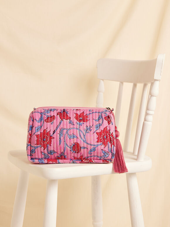 Floral Quilted Pouch, Pink, large