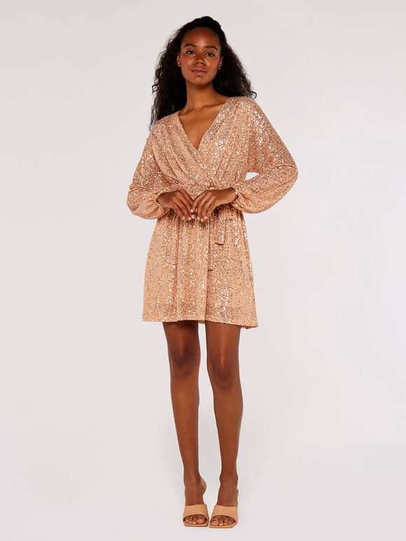 Sequin Batwing Dress, Yellow, large