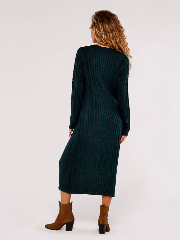 Pointelle Knitted Midi Dress, Green, large