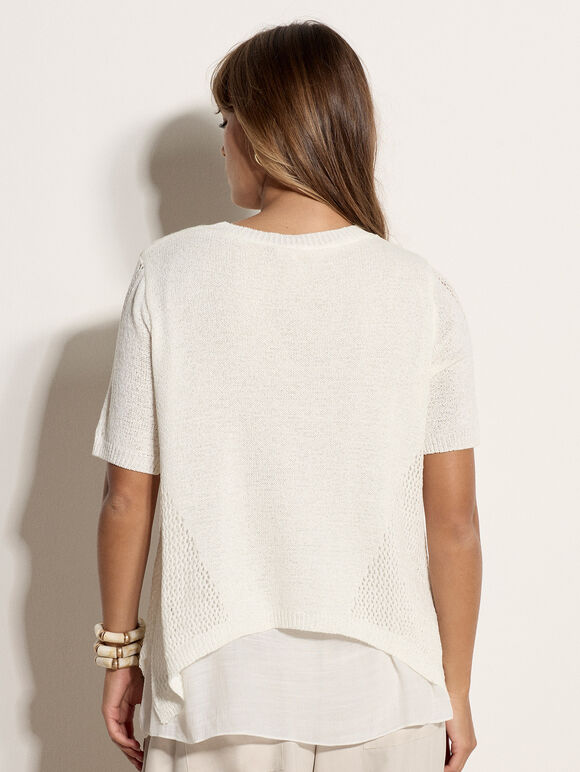 Floral Knit Layered Top, White, large