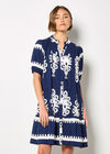Baroque Print Shirt Mini Dress, Navy, large