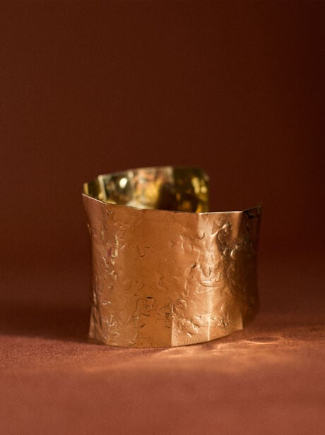 Gold Tone Hammered Brass Cuff Bracelet