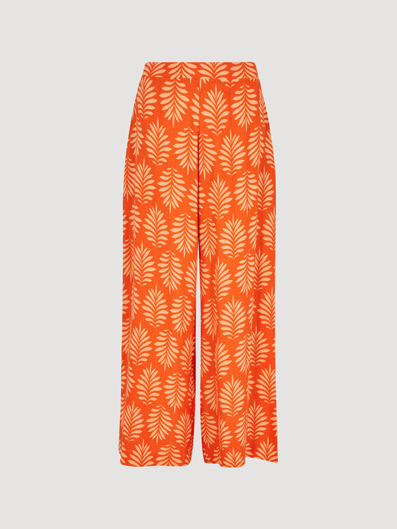 Geo Leaf Palazzo Trousers, Orange, large