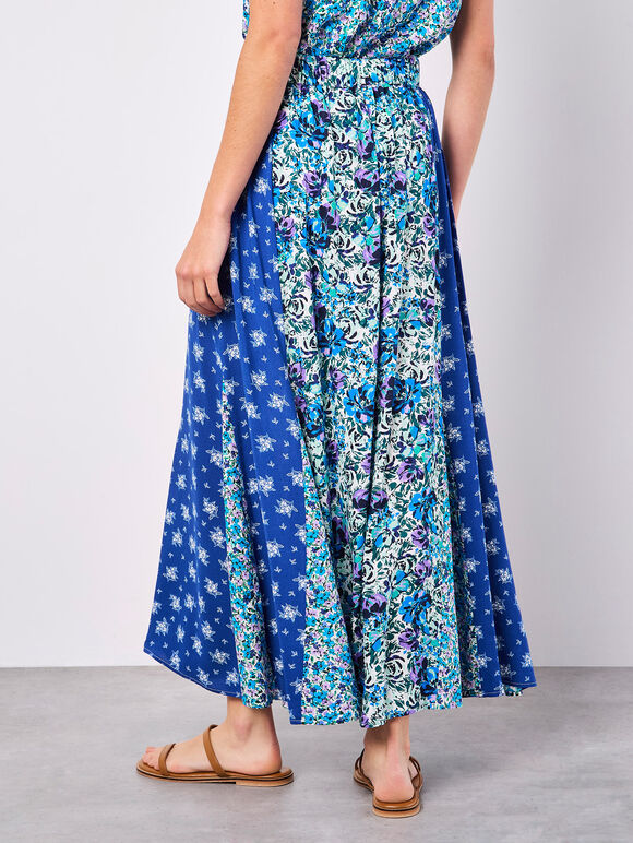 Floral Patchwork Print Midi Skirt, Cream, large