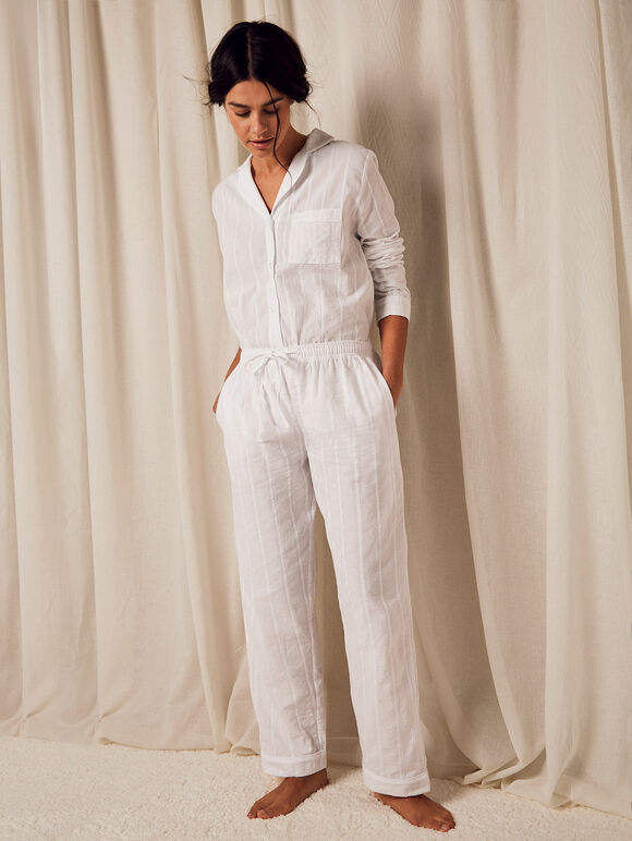 Embroidered Stripe Trouser, White, large