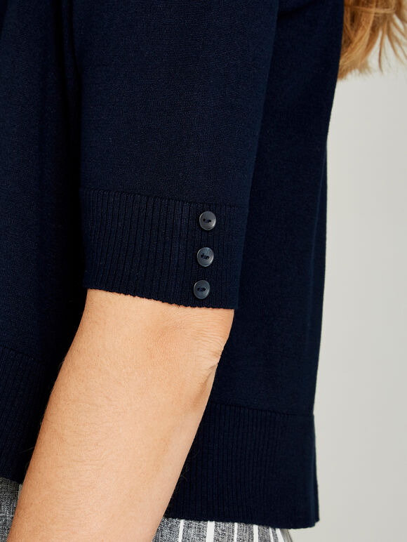 Button Sleeve Detail Knit Shrug, Navy, large