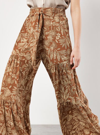 Batik Leaves Tiered Wide-Leg Trousers
