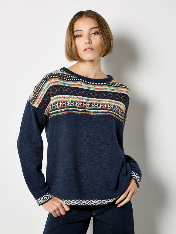 Multi Pattern Jumper, Navy, large