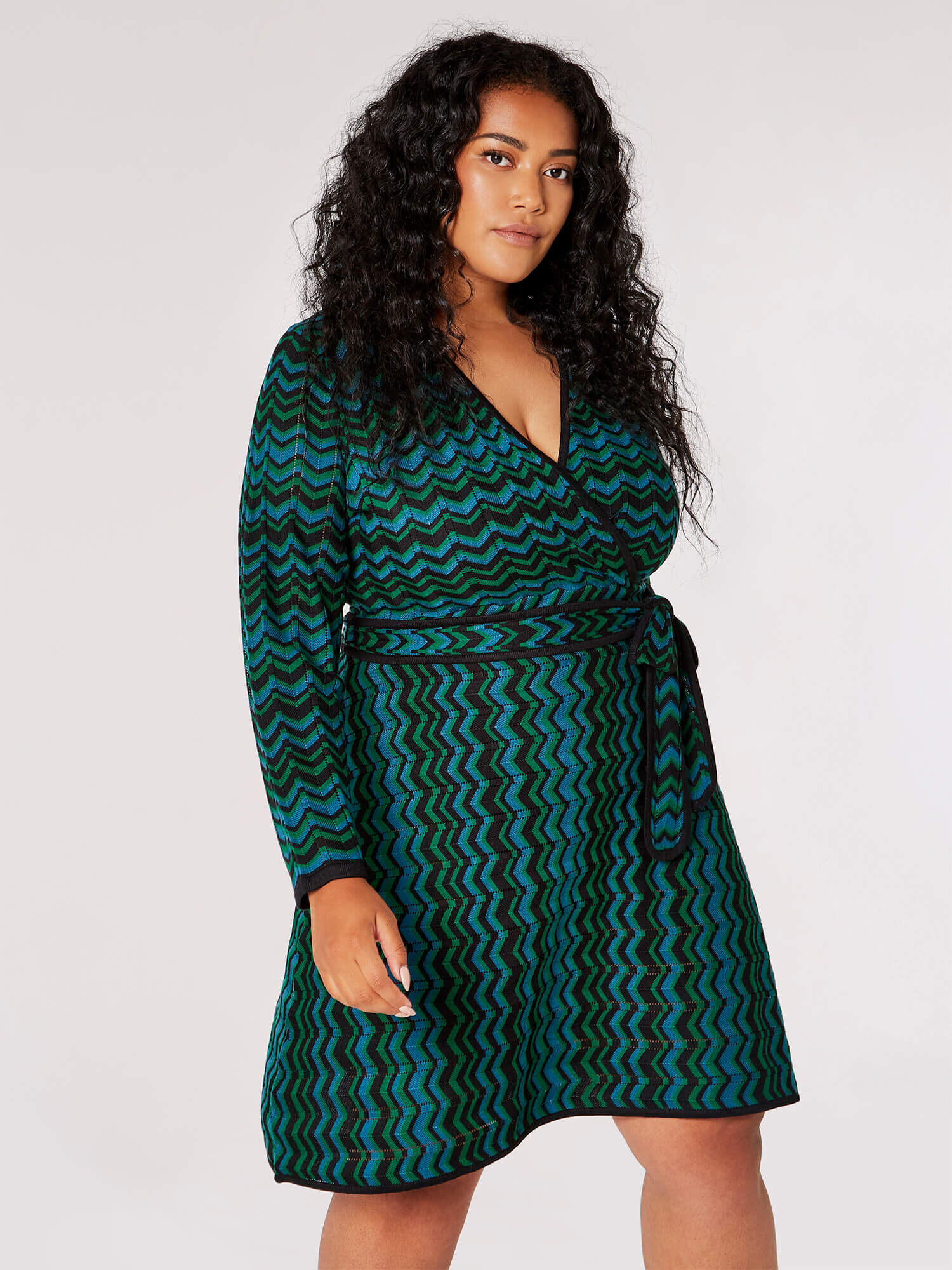 Curve Chevron Wrap Mini Dress Apricot Clothing
