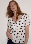 Polka Dot Tie Front Top, White, large