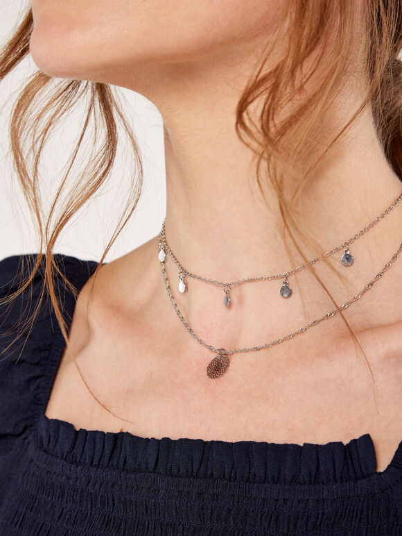 Glitter Multirow Necklace, Yellow, large